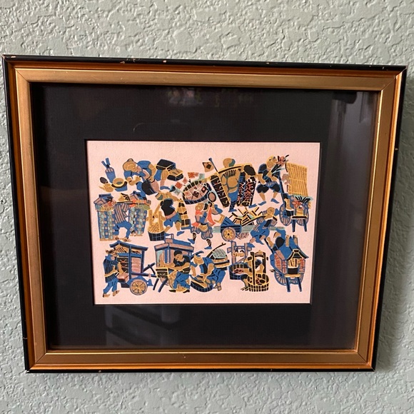 Vintage Japanese Hand-Dyed Stencil Art Print - Picture 1 of 8